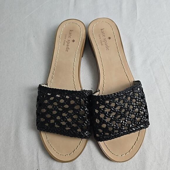 Kate Spade Berlin Woven Slip On Open‎ Toe Sandals Womens Size 8M Black Preppy - Picture 2 of 6